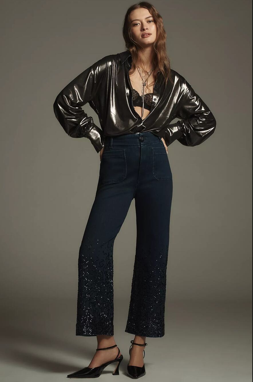 EUC Anthropologie Maeve Colette Sequin Wide-Leg Jeans - 25 waist